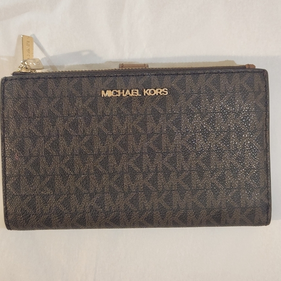 MICHAEL KORS Jet Set Travel MK Signature Double Zip Wristlet Wallet brown - Picture 15 of 15